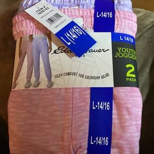 Eddie Bauer Youth Joggers 2-Pack 2 (Size L - 14/16) Color Aqua, And Begonia Pink